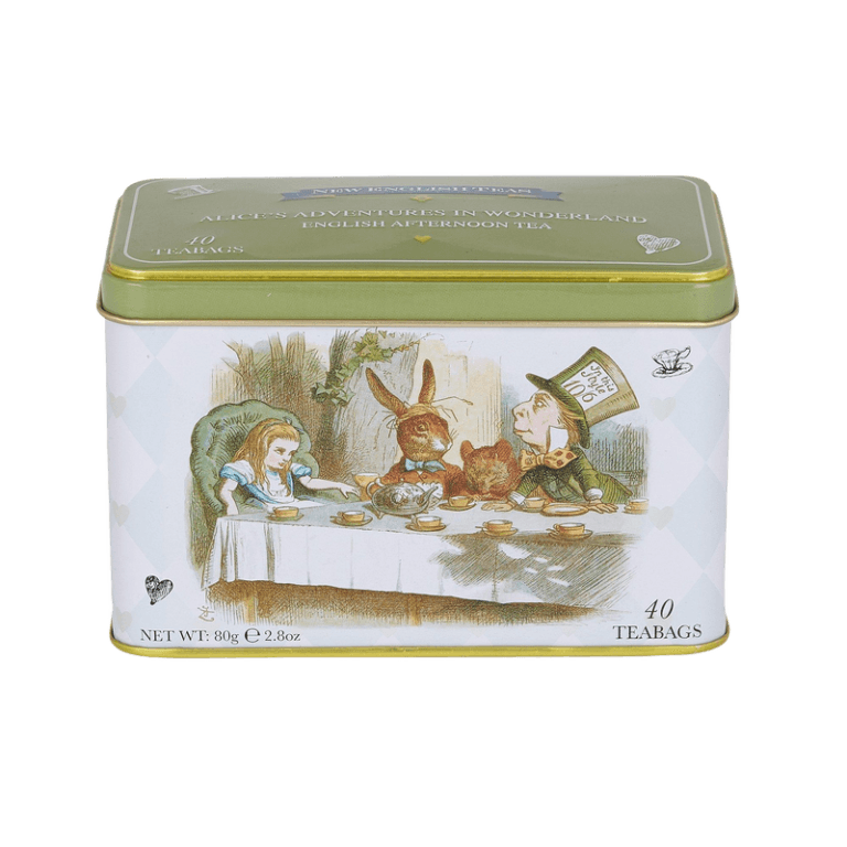 This Alice In Wonderland Classic tin contains 40 English Afternoon tea bags and features a whimsical tea party illustration, inspired by the iconic characters. Perfect for any fanciful gathering.