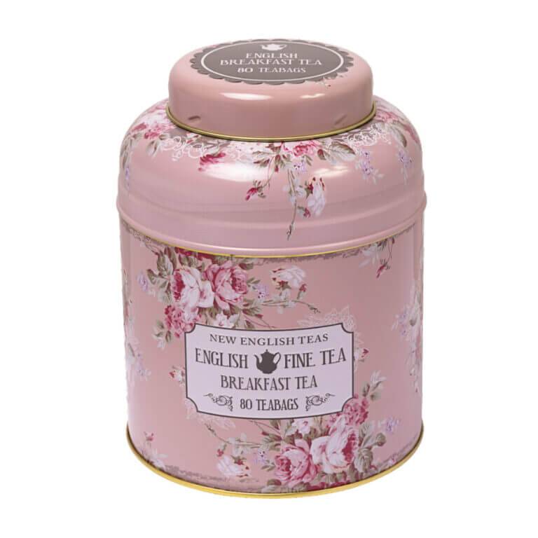 Vintage Floral - English Breakfast Tea in a tin with 80 teabags.