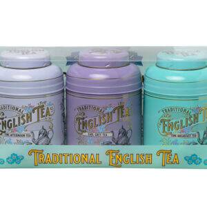 The Vintage Victorian - 80 Teabag Tin Triple Pack (MD03/MD04/MD05) includes charming tins of Afternoon Tea, Earl Grey Tea, and English Breakfast Tea. Each tin features classic Victorian floral and bird designs and is elegantly encased in clear packaging.